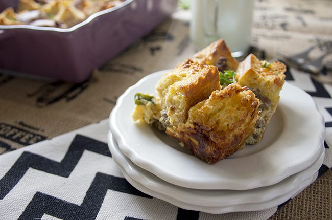 A plate of sausage casserole ready to serve