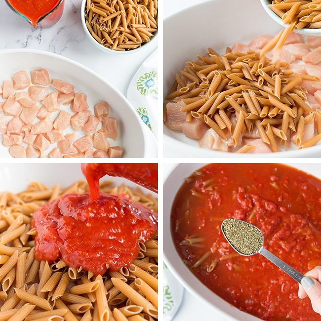 step by step to make chicken pasta bake