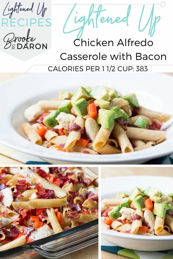 Collage image of Chicken Alfredo Casserole with Bacon