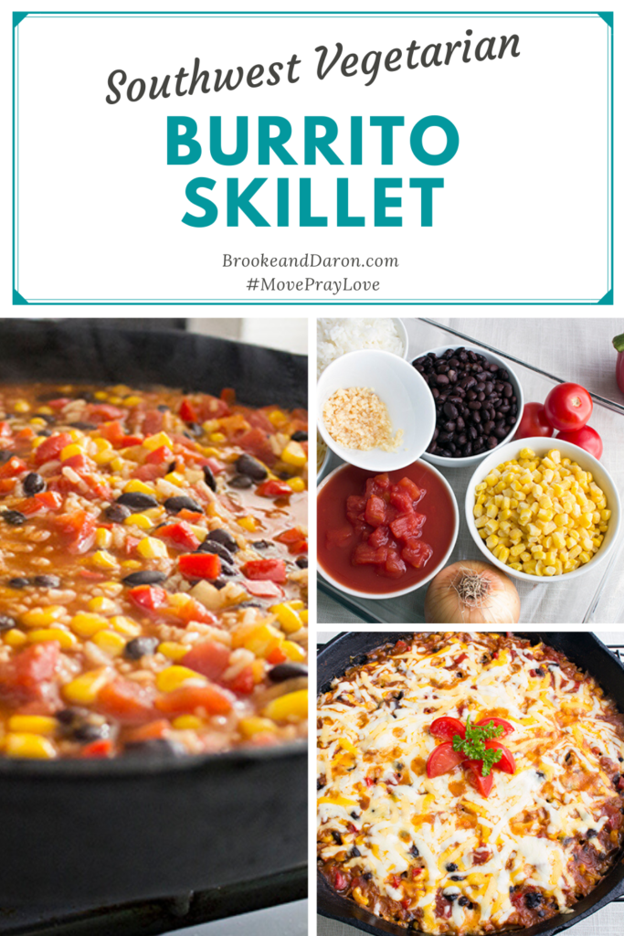 Collage of vegetarian burrito skillet