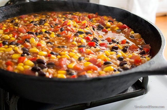 Veggies simmering in cast iron skillet