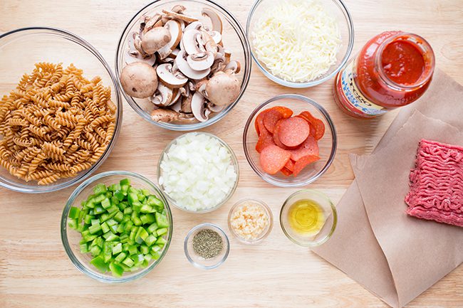 Supreme Pizza Pasta Casserole ingredients