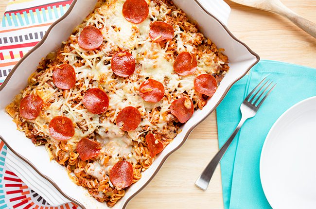 Supreme Pizza Pasta Casserole overhead shot