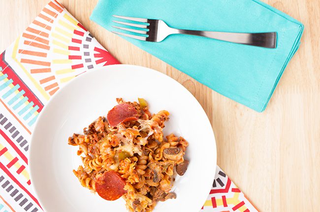 Supreme Pizza Pasta Casserole plated