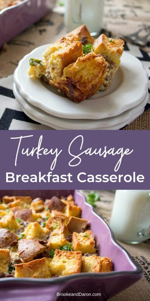Turkey breakfast casserole with ciabatta bread collage picture