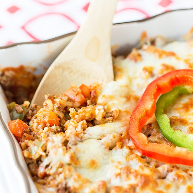 stuffed pepper casserole close up shot