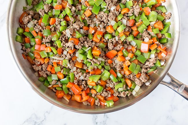 stuffed pepper casserole cooked in skillet