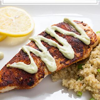 blackened chicken with avocado cream sauce featured image brooke and daron