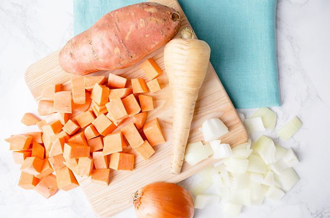 sweet potatoes and parsnip