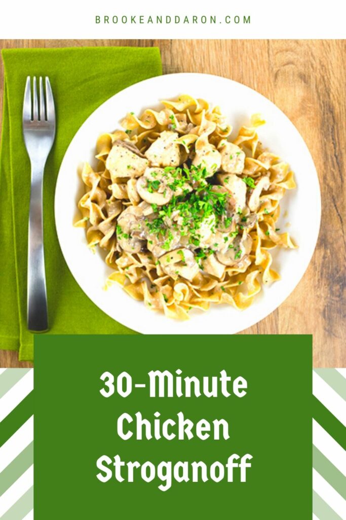 Overhead picture of white bowl of chicken and noodles