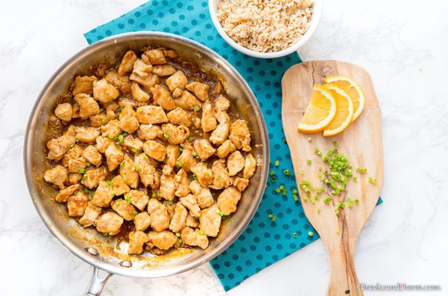 Orange chicken in skillet
