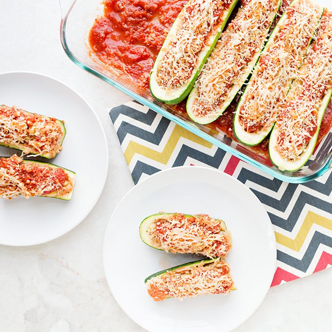 Chicken Sausage Stuffed Zucchini Boats
