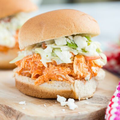 Crockpot Buffalo Chicken Sliders with Coleslaw