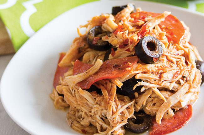 close up pepperoni chicken casserole