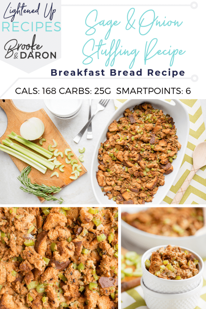 A collage image of how to make a sage and onion stuffing recipe