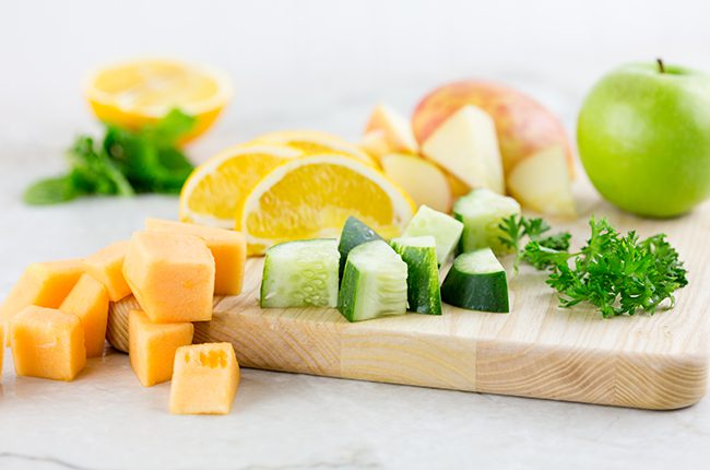 diced fruit and herbs