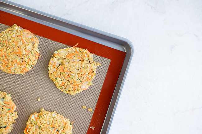 chickpea burger on a baking sheet