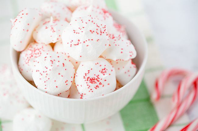 peppermint meringue cookies in a bowl