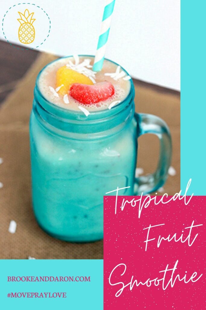 Blue mason jar glass filled with smoothie