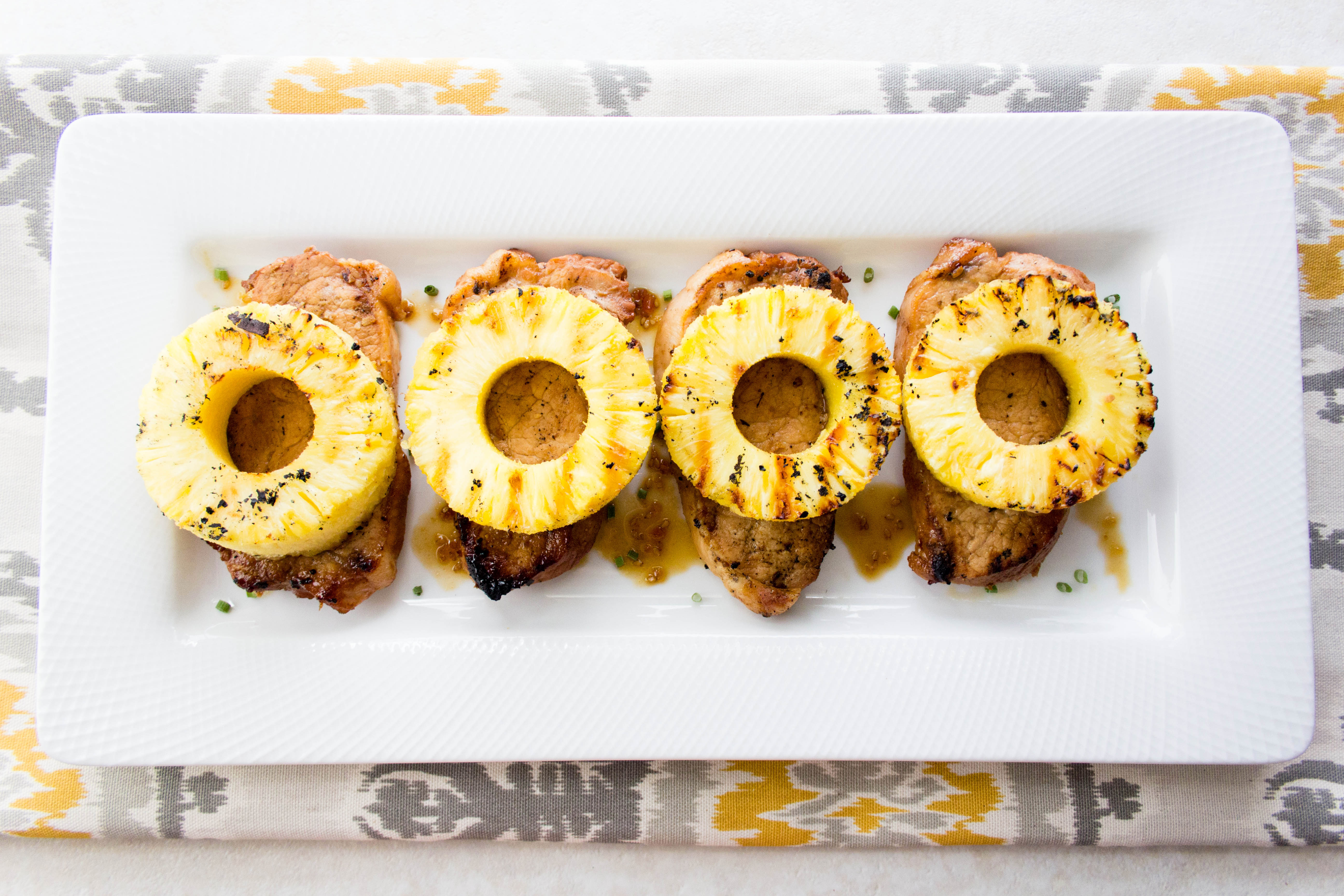 hawaiian pork chops overhead shot plated