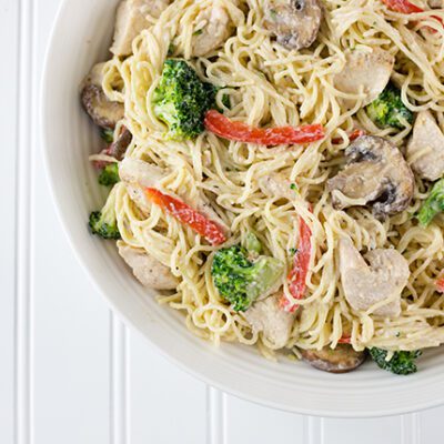 Chicken Pasta Primavera overhead shot