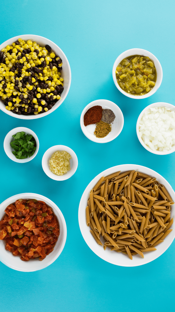 Tex Mex Casserole with Beef and Pasta ingredients