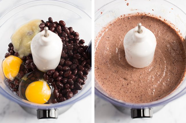 black bean brownies ingredients in food processor