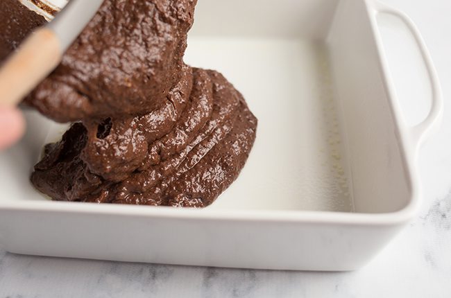 pour black bean brownie mix into casserole dish