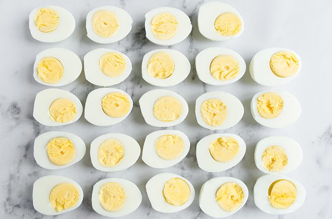hard boiled eggs cut in half