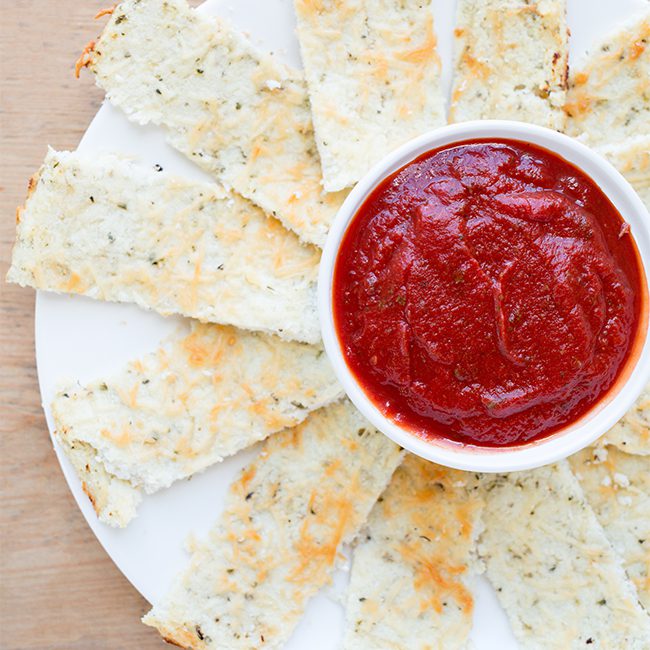 Keto Cauliflower 'Breadsticks' with Marinara Sauce