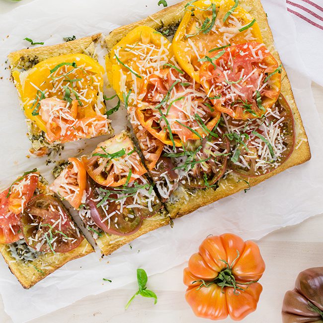Delicious Heirloom Tomato and Pesto Tart