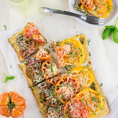 Delicious Heirloom Tomato and Pesto Tart