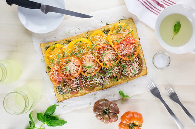 Delicious Heirloom Tomato and Pesto Tart