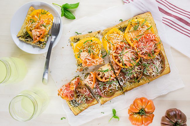 Delicious Heirloom Tomato and Pesto Tart