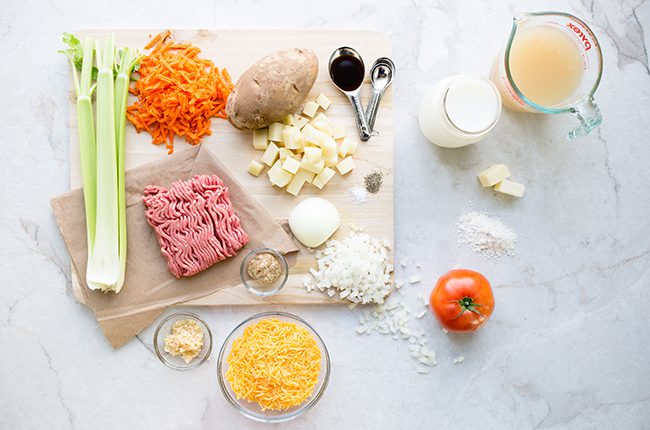 Ingredients for cheeseburger soup recipe