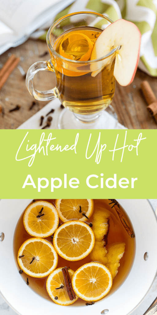 Collage picture of a glass of hot apple cider