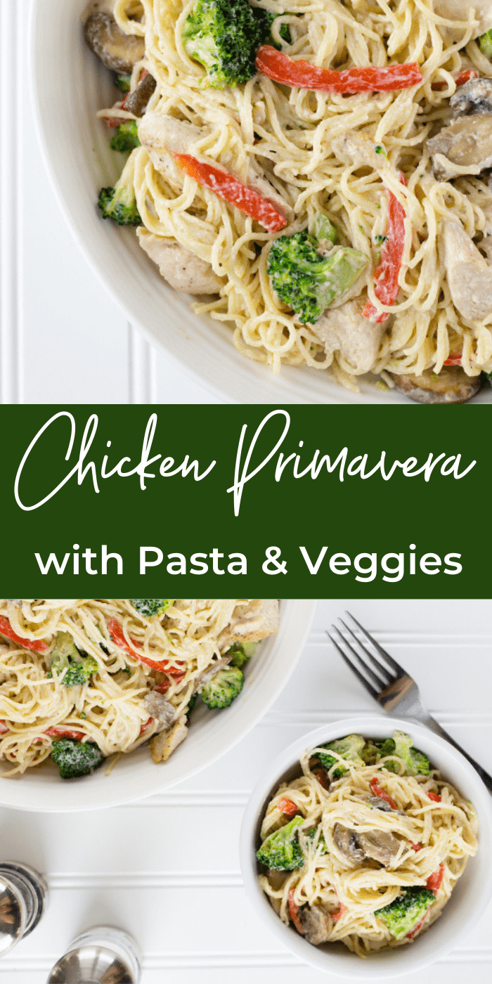 Collage picture of pasta chicken primavera