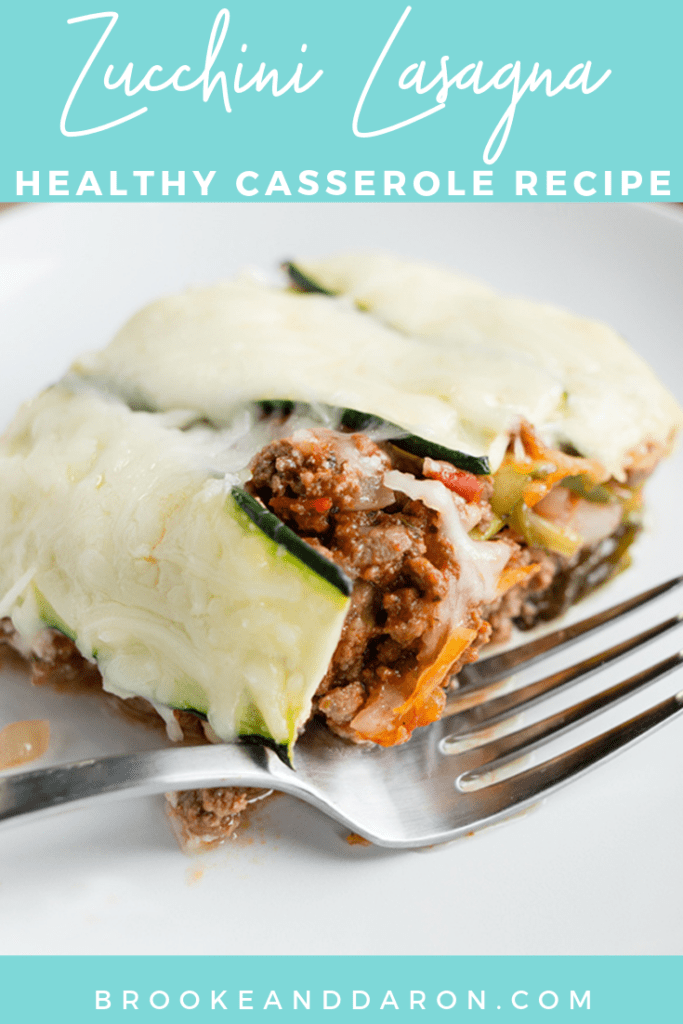 Overhead picture of a slice of zucchini lasagna loaded with vegetables and seasoned beef