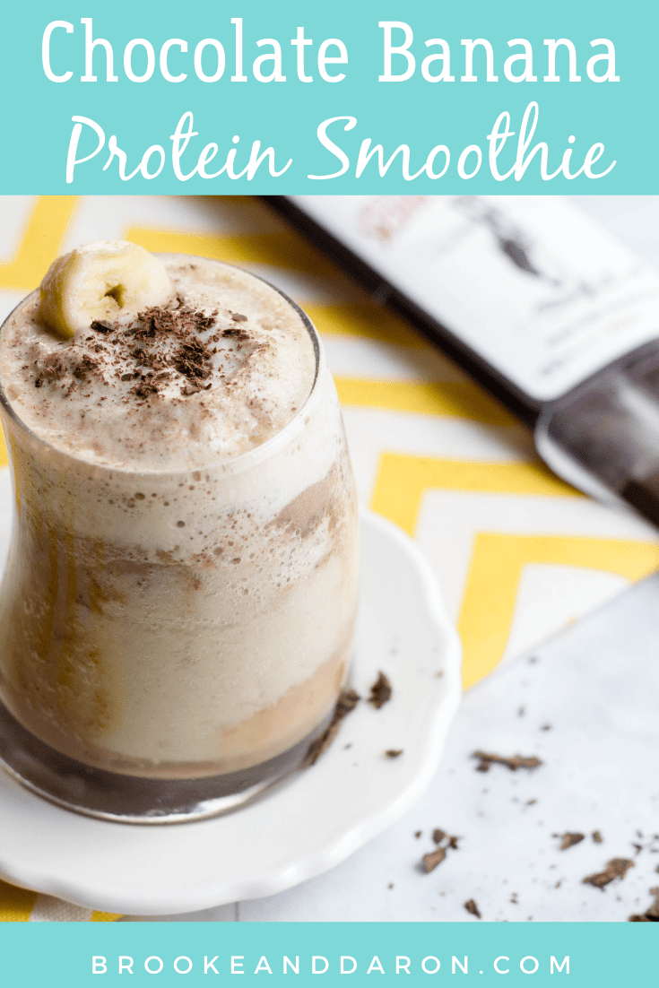 Up close picture of chocolate banana protein shake