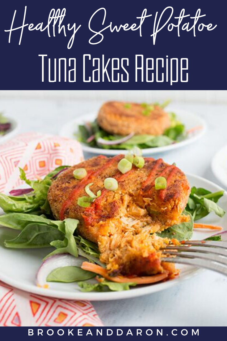 Tuna cakes on plate with greens