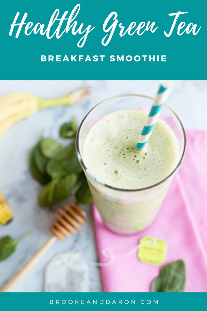 Pink napkin with spinach and banana next to glass of smoothie
