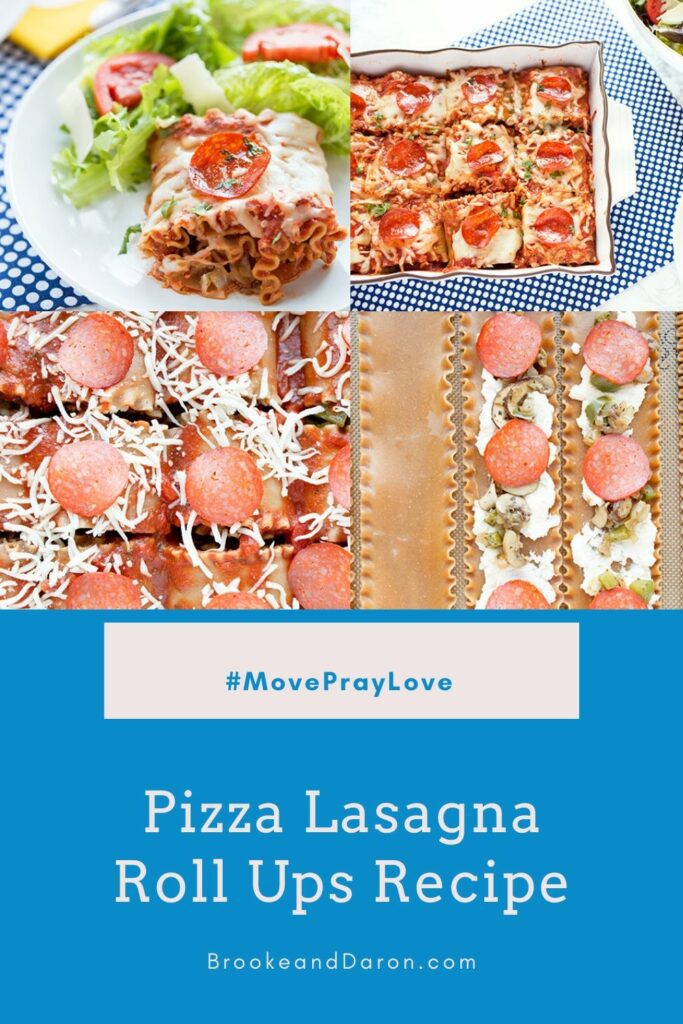Collage of pizza lasagna roll ups