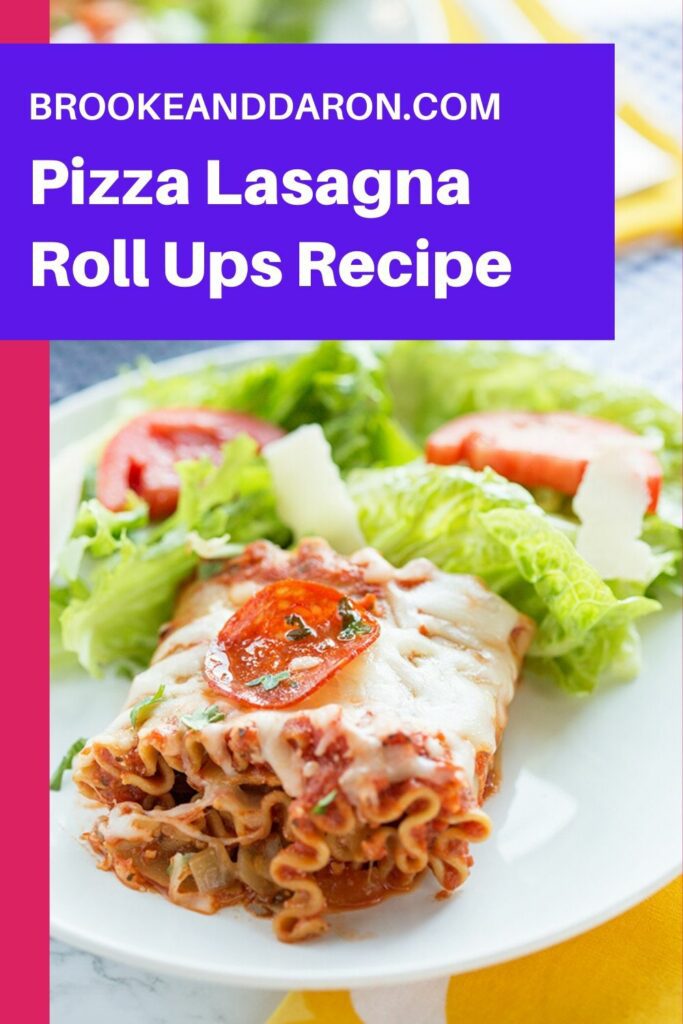 Pizza lasagna on white plate with salad