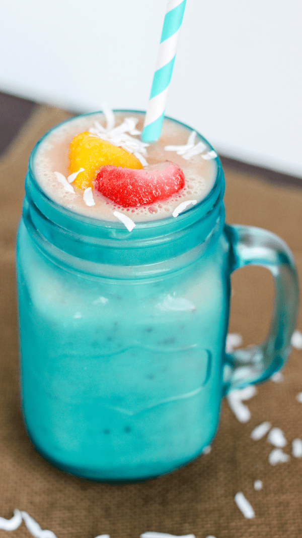 Blue Mason Jar with Striped Straw
