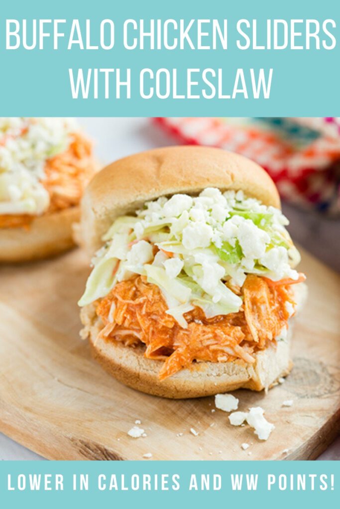 pinterest image of buffalo chicken sliders with coleslaw
