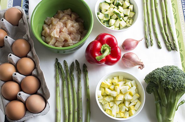 image of chicken red pepper broccoli frittata