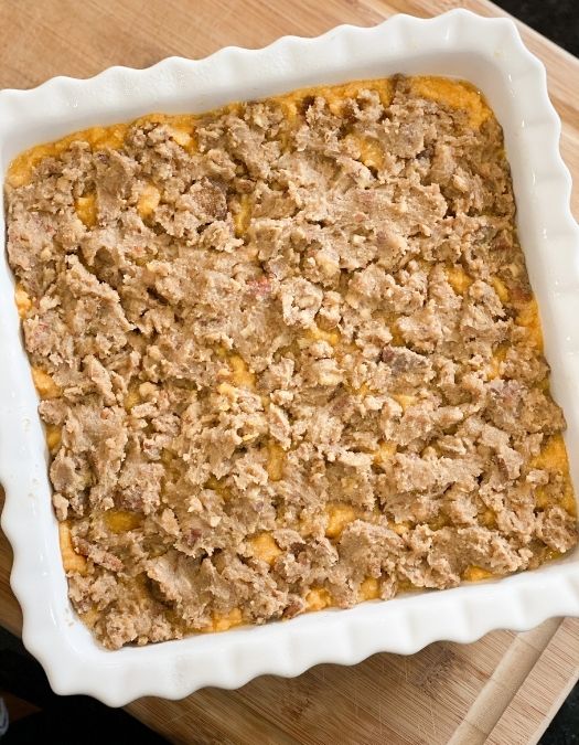 picture of sweet potato casserole before baking