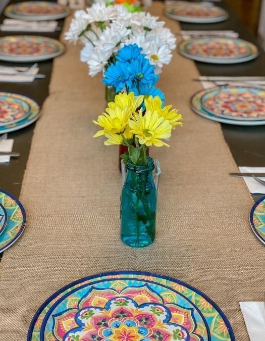 mexican fiesta decor table setting overview