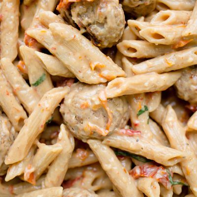 Creamy Sun-Dried Penne Pasta with Turkey Meatballs