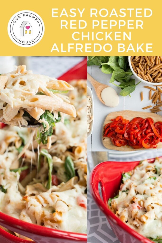 easy roasted red pepper chicken alfredo bake